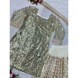 Ensemble haut, pantalon palazzo et dupatta pour femme, magnifique pour les fêtes, avec broderies - Product Image 4