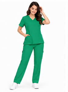 Ensemble de 3 pièces de tenues médicales souples et extensibles pour femmes et hommes, uniformes d'infirmières, médecins, personnel de pharmacie et d'hôpital avec veste assortie - Product Image 2