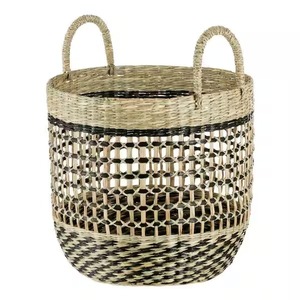 <b>Round</b> Natural and Black Seagrass Storage <b>Basket</b> Handmade Storage <b>Basket</b> Wholesale eco-friendly Made Viet Nam - Product Image 6