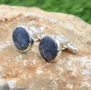Boutons de manchette en Dumortierite pour hommes, en argent sterling 925, pierres précieuses de luxe, accessoires formels pour mariage et fête, cadeau pour papa - Product Image 3
