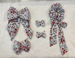 Beautiful Floral Cotton Hair Styling Set for Girls <b>Bow</b> <b>Clips</b> Scrunchie Long Ribbon Daily Wear Party Handmade Gift Accessories - Product Image 3