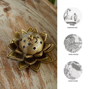 เตาเผาธูปทองเหลืองแท้ ExclusiveLane Lotus รุ่น Pure Brass Dhoop Dani  งานแฮนด์เมด สำหรับบ้าน วัด พุทธศาสนา และการทำสมาธิ - Product Image 4