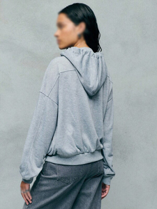 Sweat-shirts pour femmes surdimensionnés à col nœud papillon en mélange de coton, épaules tombantes, poche kangourou, coupe ample, style streetwear décontracté, marque privée ODM - Product Image 2