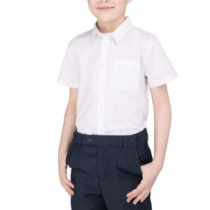 Camisa de uniforme escolar para niños, de algodón Oxford blanco, manga larga, con corbata a rayas azul y verde, con detección de aguja. - Product Image 3