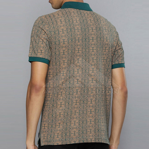 Polo personnalisé marron à motifs géométriques, polo de luxe décontracté, respirant, style smart casual, fabricant OEM ODM - Product Image 3