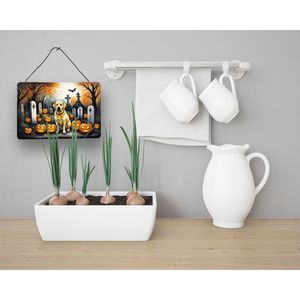 Nouveau jaune Labrador Retriever Spooky Halloween aluminium métal mur porte suspendus imprime multicolore cuisine salle de bain Plaque pour - Product Image 3