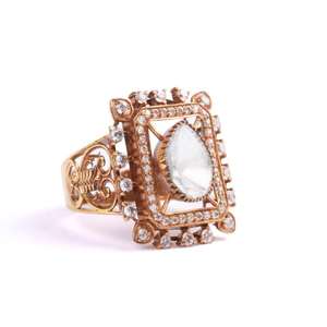 Anillo con racimo de diamantes Polki inspirado en flores verdes y gemas verdes, creado en plata de ley Gajaah 925 para mujer - Product Image 3