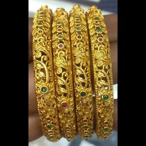 18K Gold Plated Stainless Steel Pearl <b>Bangle</b> <b>Bracelet</b> with Genuine Leather - Product Image 1