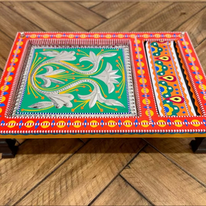 Juego de Platos Rectangulares de Madera de Acacia Premium con Diseño Tradicional de Cuerda Charpai para Uso en la Cocina del Hogar en Ramadán y Diwali - Product Image 1