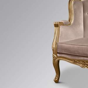 Sillón Versailles Gold Wing hecho de madera de caoba con tapicería de terciopelo cepillado color arena glamuroso para uso en sala de estar. - Product Image 5