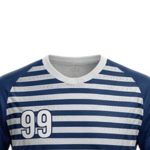 Men <b>Navy</b> White Sublimation Striped Handball Jersey Short Sleeve Polyester Sports Shirt Team Wear Training Match Apparel - Product Image 3