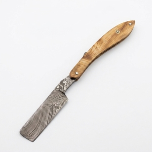 Navaja plegable de acero de Damasco hecha a mano, mango de madera de olivo, navaja de afeitar estilo vintage, fabricante directo de fábrica. - Product Image 5