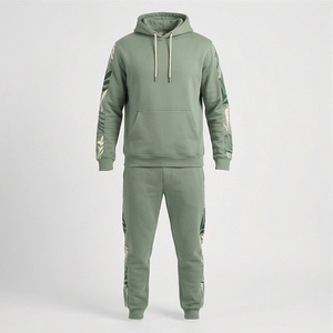 Conjunto Deportivo Informal de Algodón con Estampado Floral Verde para Hombre, Sudadera con Capucha, Manga Larga, para Otoño, Corte Regular, con Bolsillos - Product Image 5