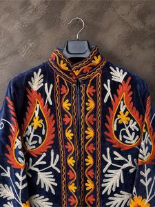 Premium <b>Velvet</b> Embroidered Suzani <b>Jacket</b> With Floral Pattern Full Sleeve Stand Collar Bohemian <b>Women's</b> Autumn Outerwear - Product Image 4
