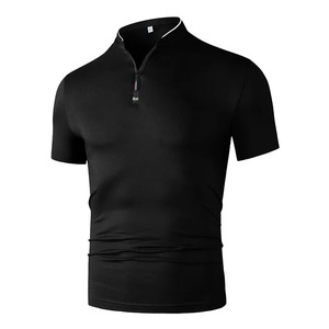 Nouveau T-shirt tricoté pour homme 2026, col montant, manches courtes, couleur unie, fermeture éclair, élégant, polyvalent et confortable - Product Image 3