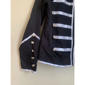 Dark <b>Jacket</b> Coat Black <b>Gothic</b> Rock Punk Moto Contrasting Trim Silver Buttons Wholesale 2026 - Product Image 2