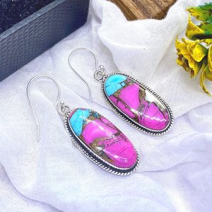 Pendientes Colgantes de Algodón de Azúcar Turquesa, Plata de Ley 925, Joyería Boho Hecha a Mano con Piedras Preciosas, Regalo para Mujer - Product Image 1