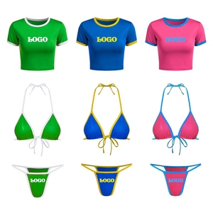 Fabricante OEM, Traje de Baño Sexy Personalizado para Mujer, Conjunto de Bikini Micro Mini de 2 Piezas, Camiseta a Juego, Ropa de Playa - Product Image 5