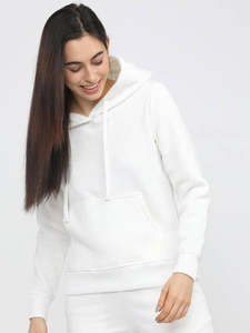 Sudadera Blanca para Mujer, Manga Larga, Color Sólido, Tejido de Algodón, Transpirable, para Otoño - Product Image 1