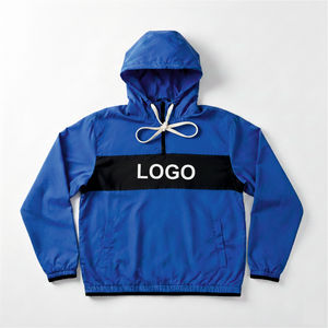 Veste coupe-vent personnalisée brodée, légère et respirante en nylon, à capuche, anorak avec panneau contrastant sur la poitrine, pour le streetwear et les activités de plein air - Product Image 1