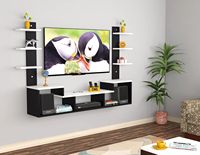Wandmontierte TV-Unterhaltungseinheit aus Engineered Wood mit Wandregalen für das Wohnzimmer in Schwarz & Frostweiß