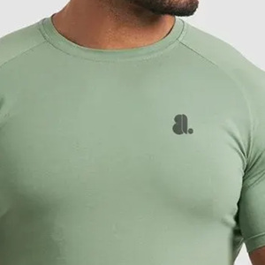 T-shirt Homme Vert Uni à Manches Courtes Col Rond Respirant Coton/Fibre de Bambou Coupe Décontractée Logo Avant Délavé à l'Acide Grande Taille Personnalisable - Product Image 4