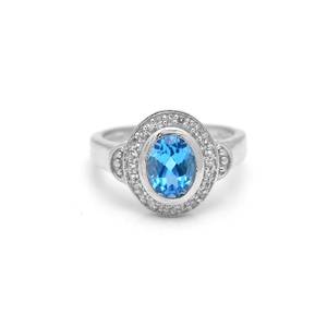Anillo de Plata de Ley 925 con Topacio Azul Suizo Natural, Joyería Hecha a Mano con Piedras Preciosas, Elegante Regalo para Ella, Anillo de Compromiso - Product Image 3