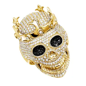 Bague de luxe pour homme EtherStar 3.50ct en or avec diamant de laboratoire, crâne 3D, couronne, yeux noirs, style hip-hop glacé, bague statement - Product Image 2