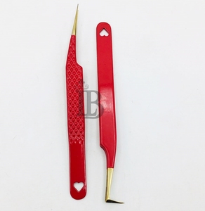 แหนบต่อขนตาสแตนเลสอย่างดี สีแดง ปลายสีทอง ทรงตรง ยอดนิยมอันดับต้นๆ - Product Image 3