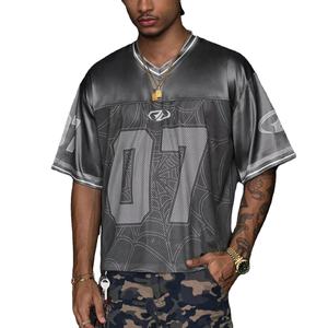 Haut de sport en mesh gris oversize pour homme, style streetwear Y2K, respirant, numéro personnalisé, mode urbaine, maillot de football américain - Product Image 1
