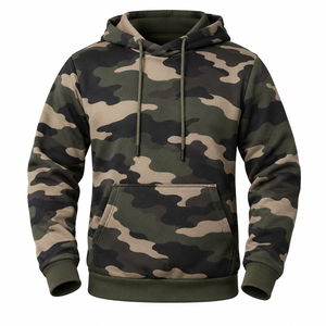 Winter Printed Sleeve Hooded Sweatshirt for <b>Men</b> Contrast Body Front Pouch Pocket Adjustable Hood Ties 100% Cotton <b>Fleece</b> Ribbed - Product Image 5