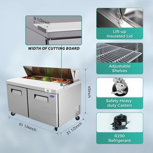 Orikool 60 Équipement de réfrigération pour cuisine commerciale, Table de préparation pour sandwichs et salades, Planche à découper en bois de boucher avec couvercle de protection, Froid - Product Image 6