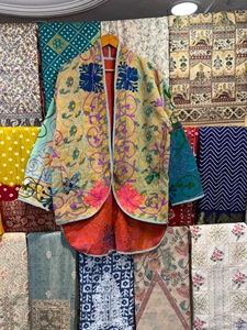Jaif Textiles Handmade Boho Kantha Quilted Coat Reversible Embroidered Floral Pattern Short Sleeve Winter Jacket Indian Textile - Product Image 1