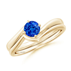 Bague solitaire moderne en pierre précieuse bleue ronde pour femme avec un anneau unique en forme de V en or 10K 14K 18K et argent 925 935 - Product Image 1