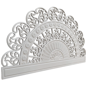 Tête de lit Cal King Size en bois d'ingénierie sculpté à la main, motif floral demi-lune, finition blanchie à la chaux, décoration de lit en bois sculpté Smart Art - Product Image 3