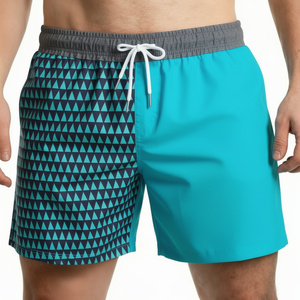 Traje de Baño para Hombre, Estampado Geométrico, Secado Rápido, Cintura Media, Cordón Ajustable, Shorts Casuales, 100% Poliéster Tejido - Product Image 1