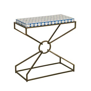 Rectangle Metal Side Wardrobe With Blue White Pattern Bone Inlay Top Contemporary Style Iron Frame Living Room Furniture Decor - Product Image 1