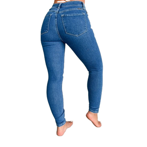 High Quality Ladies Cotton <b>Ankle</b>-Length Pant Women's Casual Breathable Denim Jeans Beautiful Silver Buttons Embroidery Washed - Product Image 1
