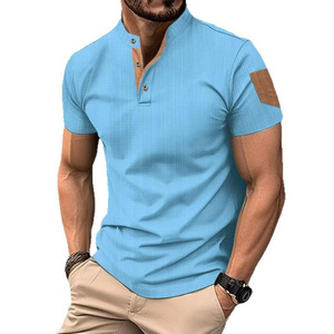 <b>Men's</b> Summer Fashion Short Sleeved <b>T</b>-<b>shirt</b> <b>Men's</b> Business Casual <b>Henley</b> <b>Shirt</b> Breathable Solid Color Stand up Collar Top - Product Image 2