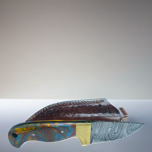 Damascus Steel Hunting Knife Drop Point Blade Marbled Handle <b>Leather</b> Sheath Outdoor Survival <b>Tool</b> - Product Image 2