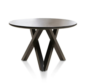 Ensemble de table à manger en teck massif moderne Per Se avec base à pieds croisés, chaises rembourrées confortables, design minimaliste, hôtel, appartement - Product Image 5