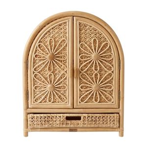Armoire à poupées en rotin en gros avec portes à motifs floraux, armoire miniature faite à la main avec tiroir, mobilier de jeu bohème durable - Product Image 1