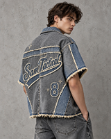 Veste en jean vintage tendance pour homme, idéale pour l'hiver, style décontracté, logo brodé en chenille personnalisé, coupe-vent.