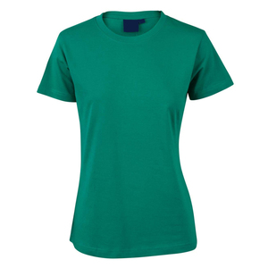 T-shirt à col rond à manches courtes pour femme, couleur verte unie, décontracté, respirant, tissu jersey 100% coton, coupe classique, vêtements d'été - Product Image 1