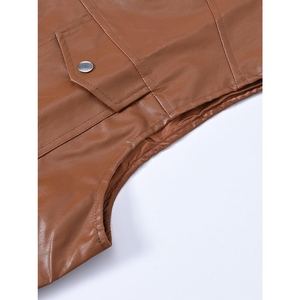 Custom <b>Men's</b> Tan Genuine Cowhide <b>Leather</b> Motorcycle <b>Vest</b> Collarless Round Neck Biker Riding Club <b>Vest</b> with Side Straps - Product Image 4
