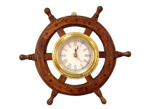 Wood and Brass Ship Wheel <b>Clock</b> 12 Inch Nautical Wall <b>Clock</b> Decorative Marine Steering Wheel <b>Clock</b> for Home <b>Office</b> Beach House - Product Image 1