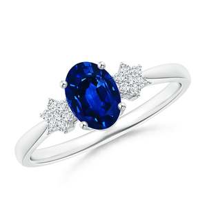 14K Solid Gold Oval Sapphire Solitaire Engagement <b>Ring</b> with Diamond Clustres Handmade <b>Customized</b> Fine Jewelry Wedding Engagement - Product Image 1