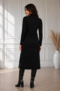 Bottes noires en laine, droites, au-dessus du genou, pour femmes, à plateforme, talon épais, à enfiler, bout rond, décontractées pour l'hiver - Product Image 2