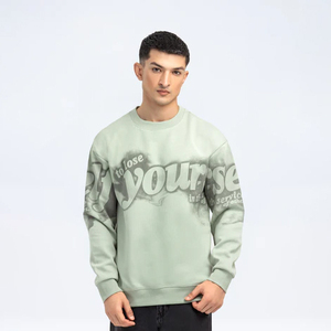 Sweat-shirt en molleton à col rond pour homme, vert clair, imprimé numérique, coupe classique, manches longues, style chinois, pour l'hiver - Product Image 3