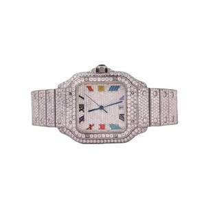 Montre rectangulaire en acier inoxydable sertie de diamants de luxe avec cadran à chiffres romains, verre saphir, bracelet de 20 mm - Product Image 1